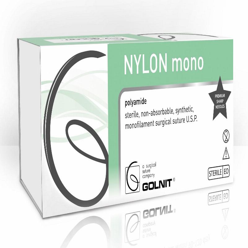 Нейлон моно (Поліамід) шовний матеріал 2/0(3,0), колюча 20 мм, 1/2 кола, 75 см Одно-голкова